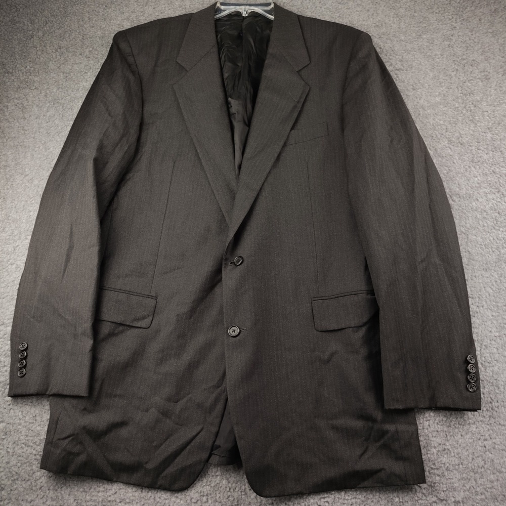 Hickey Freeman Loro Piana 120 Tasmanian Wool Blazer Sz 44 XL Striped Black Brown